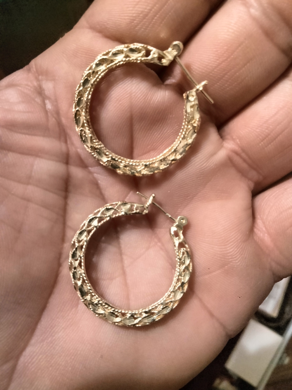 Gold Textured Hoop Earrings - Women's Jewelry